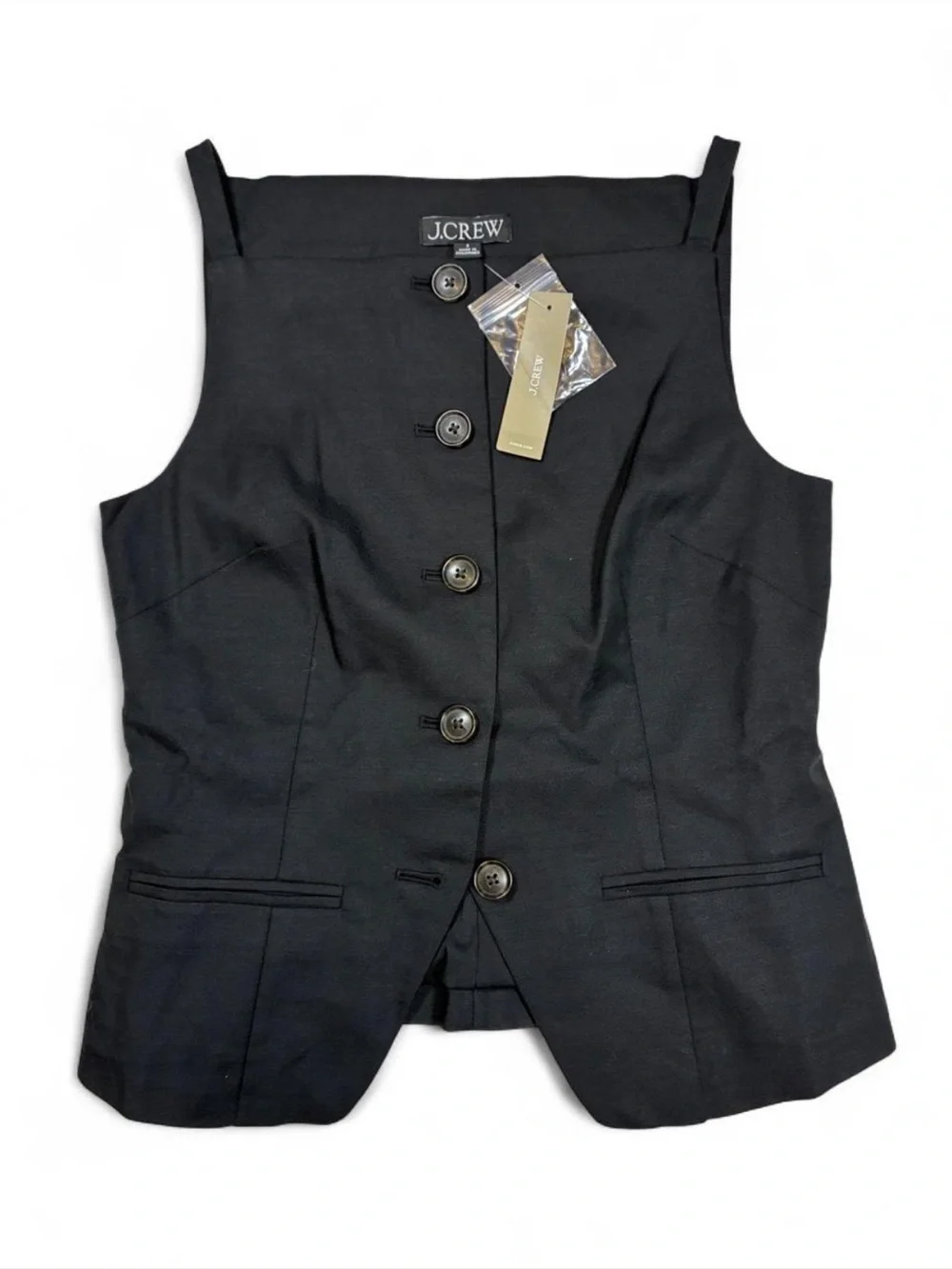 J.Crew Black Linen Cut Away Tank Vest Classic Sleek Brand New with Tags 2